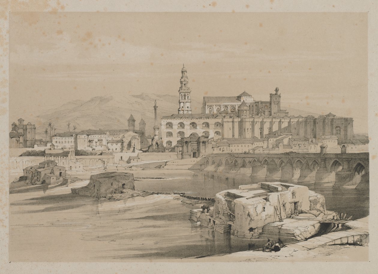 Festői vázlatok Spanyolországban: Római híd maradványai a Guadalquiverben, Cordova alkotó: Thomas Shotter Boys