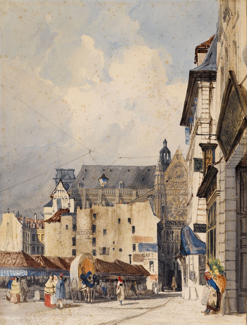Prouvaires street and the Saint-Eustache church (watercolor) alkotó: Thomas Shotter Boys