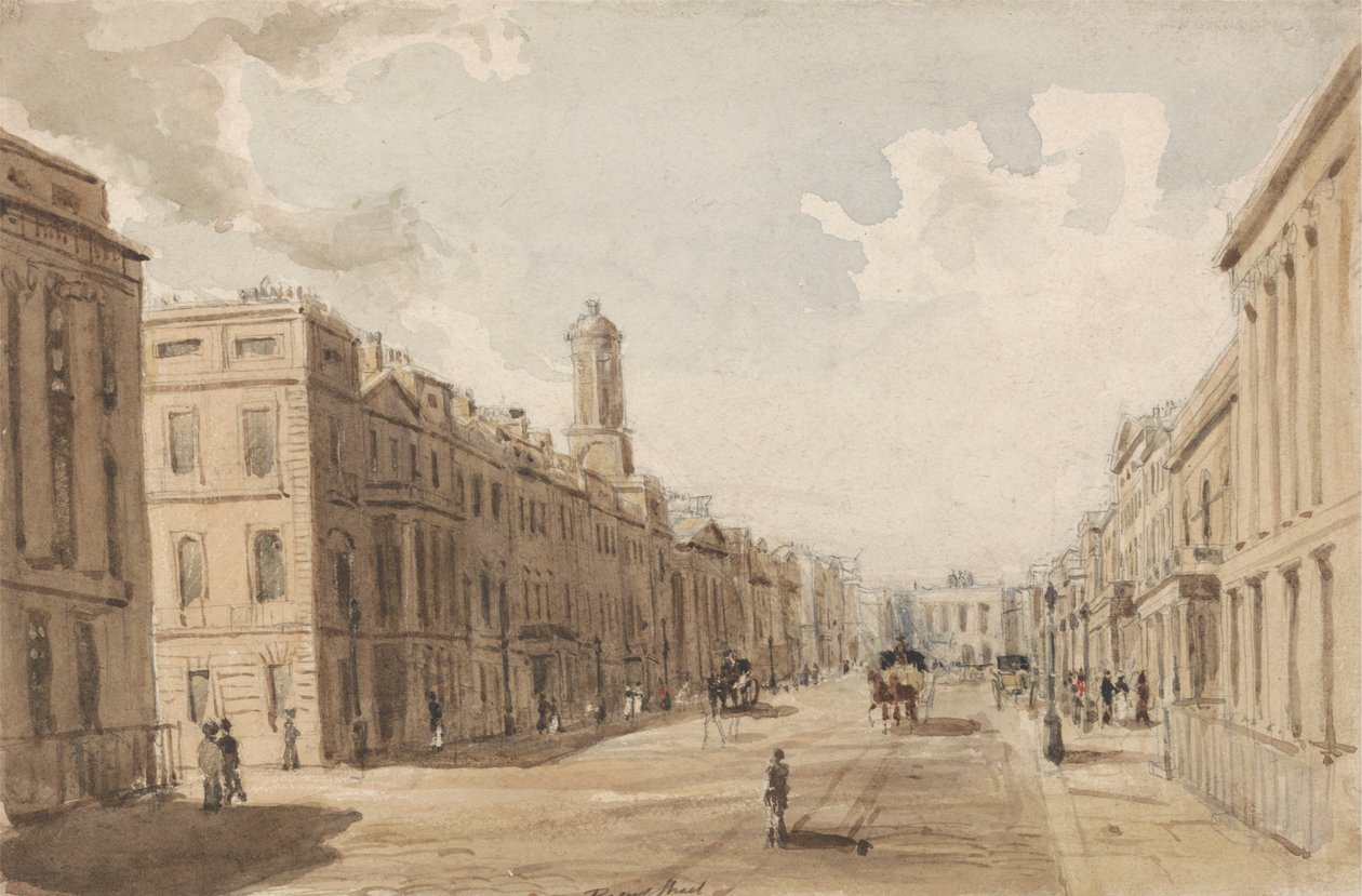 Regent Street, Piccadilly felé néz a Waterloo Place felől alkotó: Thomas Shotter Boys