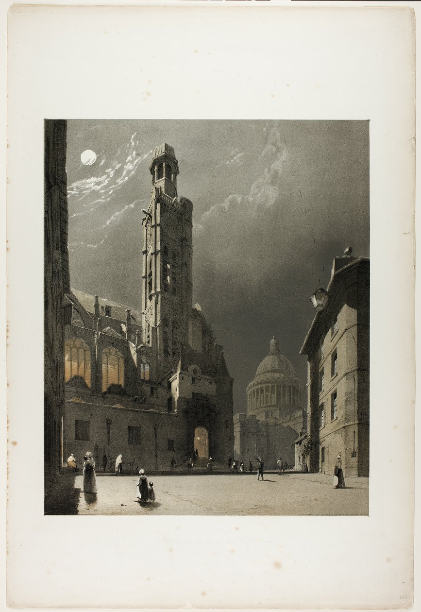 St Etienne du Mont és a párizsi Pantheon, 20. tábla a Picturesque Architecture in Paris, Ghent, Antwerpen, Rouen, stb. című kötetből. alkotó: Thomas Shotter Boys