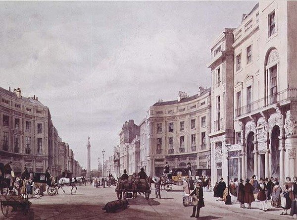 A Regent Steet látképe a York herceg oszlopának irányába nézve alkotó: Thomas Shotter Boys