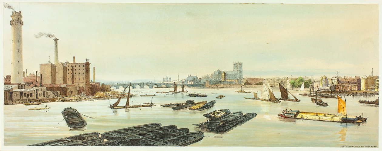 Westminster, a Waterloo hídról, tizenkilences tábla az Original Views of London, as It Is alkotó: Thomas Shotter Boys