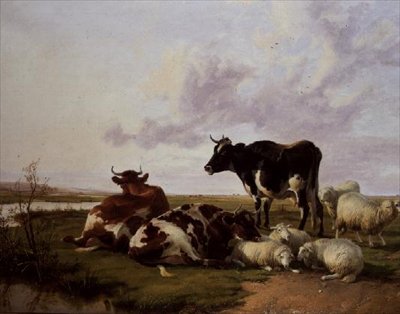 Szarvasmarha- és juhlegeltetés alkotó: Thomas Sidney Cooper