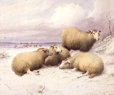 Birkák a hóban (akvarell papíron) alkotó: Thomas Sidney Cooper
