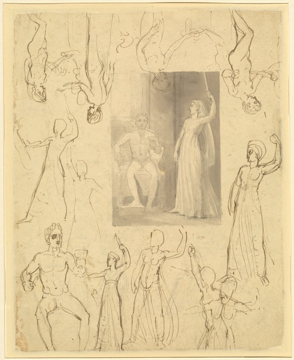 Tervezés egy könyvhöz, Circe és Odüsszeusz illusztrációja [recto] alkotó: Thomas Stothard