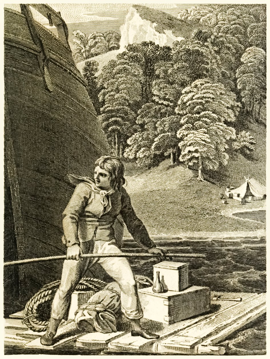 ?Robinson Crusoe a tutaján? a ?Robinson Crusoe élete és furcsa meglepő kalandjai, vagy York, Mariner? írta: Daniel Defoe alkotó: Thomas Stothard