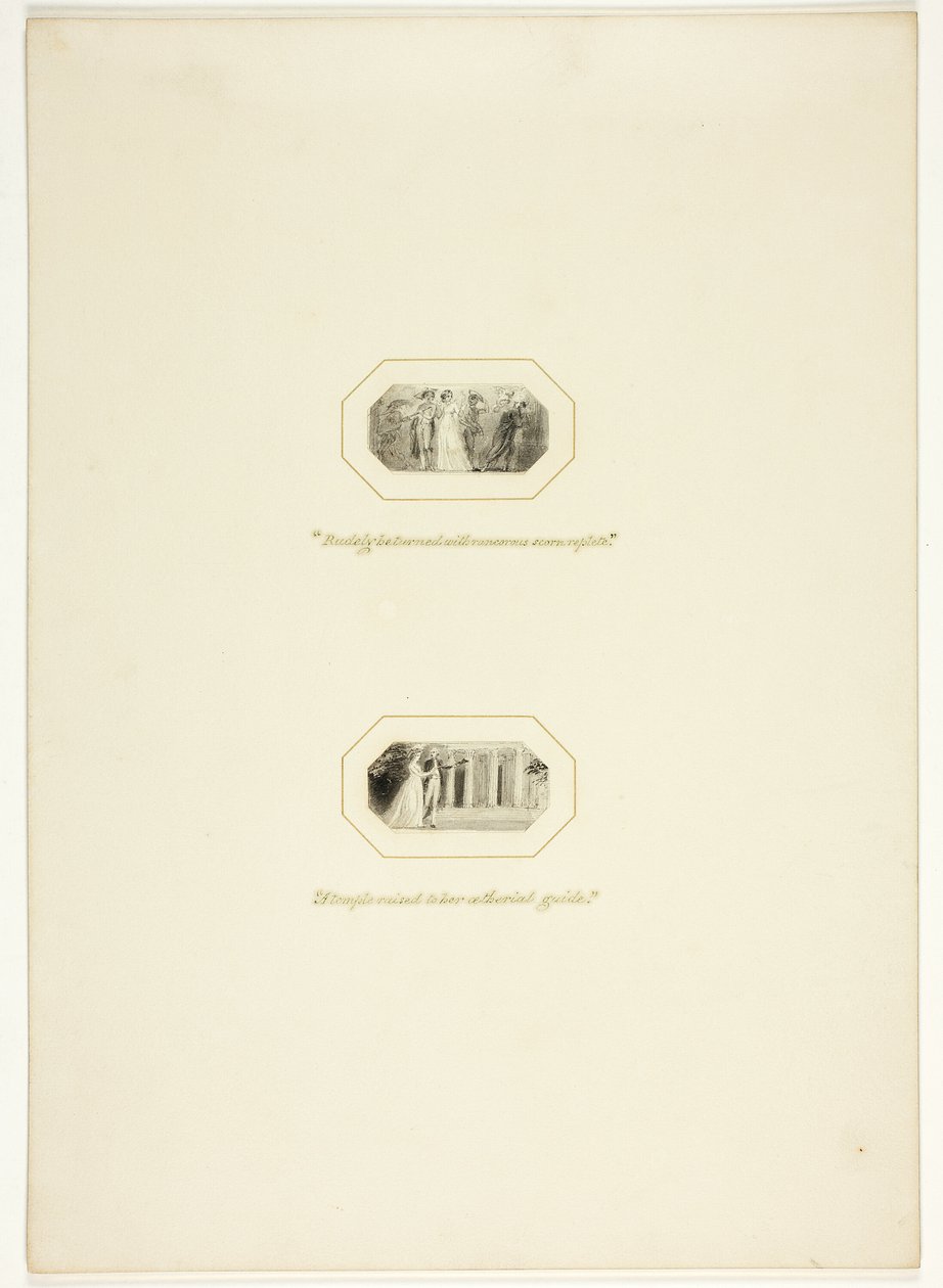 Tanulmány egy tányérhoz a The Triumphs of Temper-ből, az 1796-os Royal Engagements Pocket Book-ban alkotó: Thomas Stothard