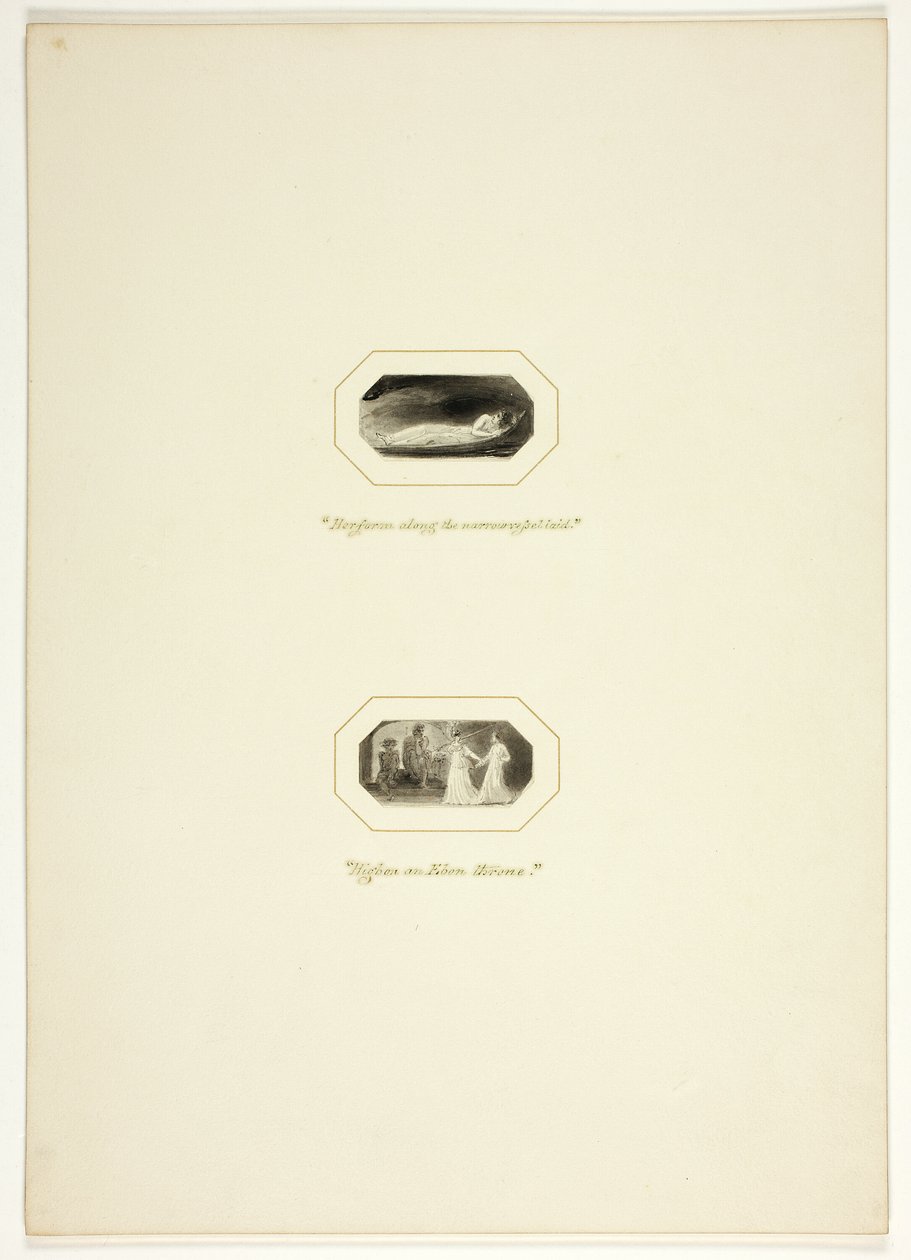 Tanulmány egy tányérhoz a The Triumphs of Temper-ből, az 1796-os Royal Engagements Pocket Book-ban alkotó: Thomas Stothard