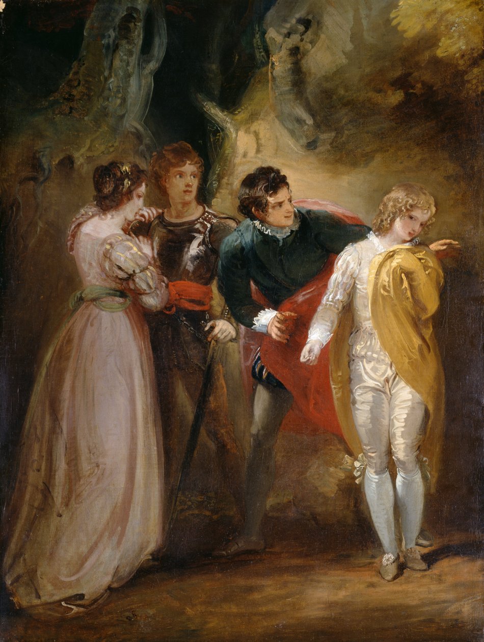 Sylvia és a betyárok: Jelenet Shakespeare „Két veronai úriember” című művéből (olaj, vászon) alkotó: Thomas Stothard