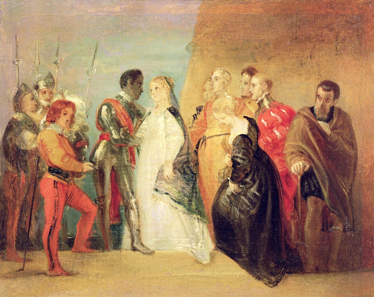 Othello visszatérése, II. felvonás, ii. jelenet az „Othello”-ból, 1799 körül (olaj, papír, vászonra festve) alkotó: Thomas Stothard