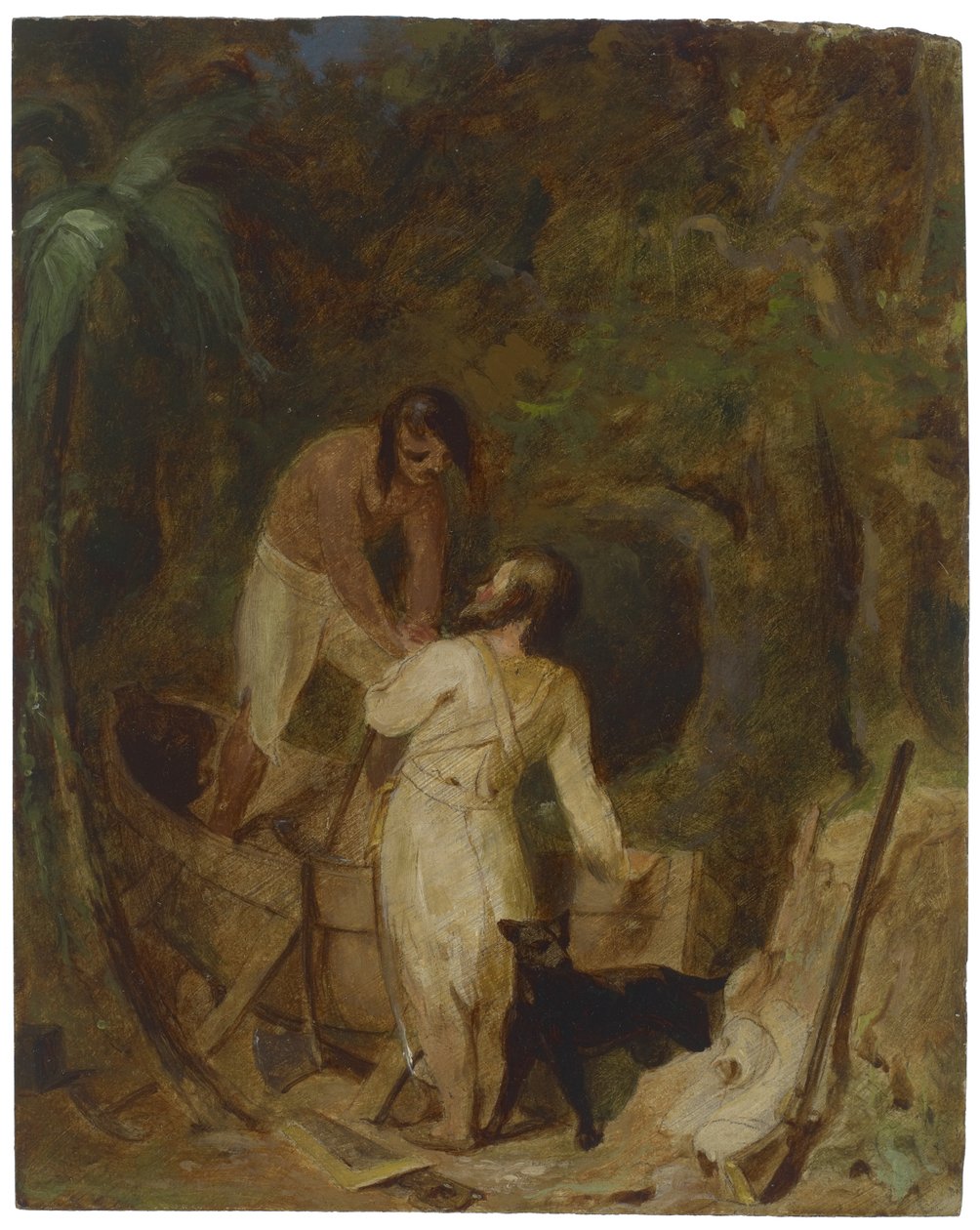 Hajóépítés Robinson Crusoe és Péntek, 1856 körül alkotó: Thomas Sully