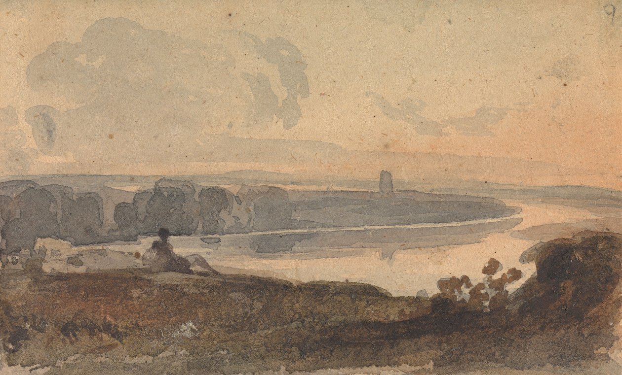 Táj, kanyargós folyóval, alak a dombon az előtérben alkotó: Thomas Sully