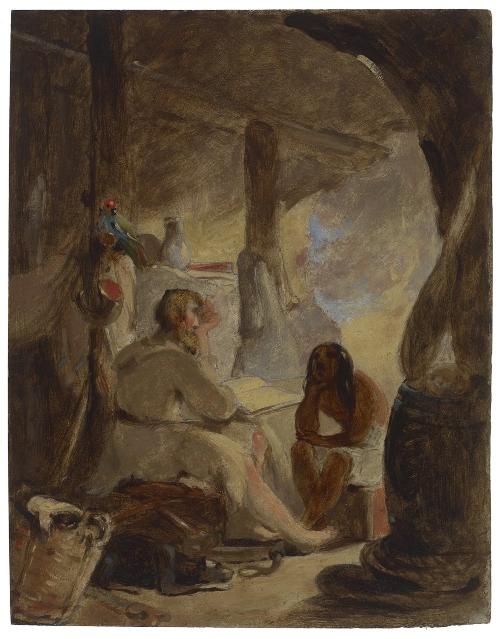 Robinson Crusoe és Péntek a barlangban, 1856 körül alkotó: Thomas Sully