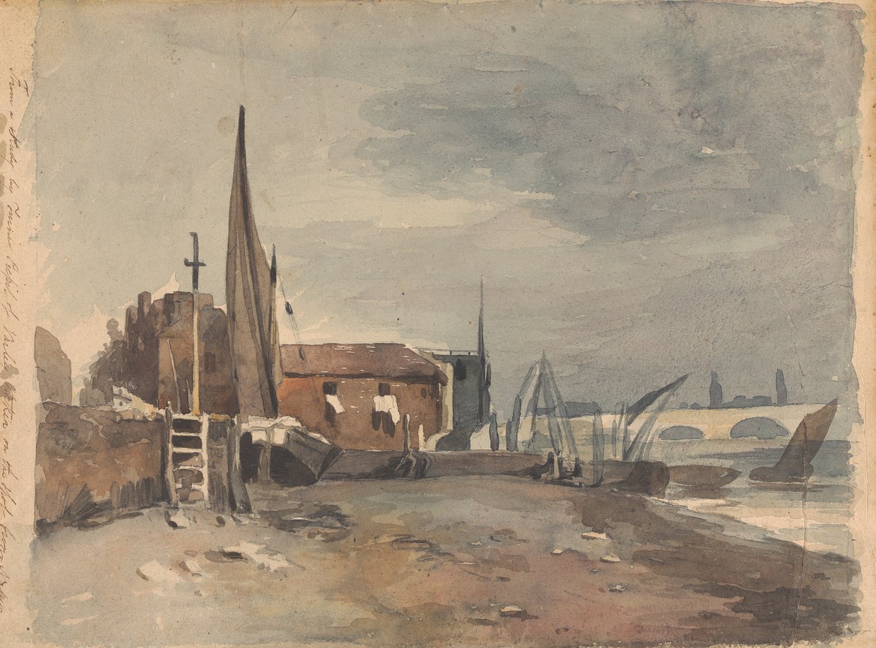 Partmenti jelenet épületekkel és csónakokkal alkotó: Thomas Sully
