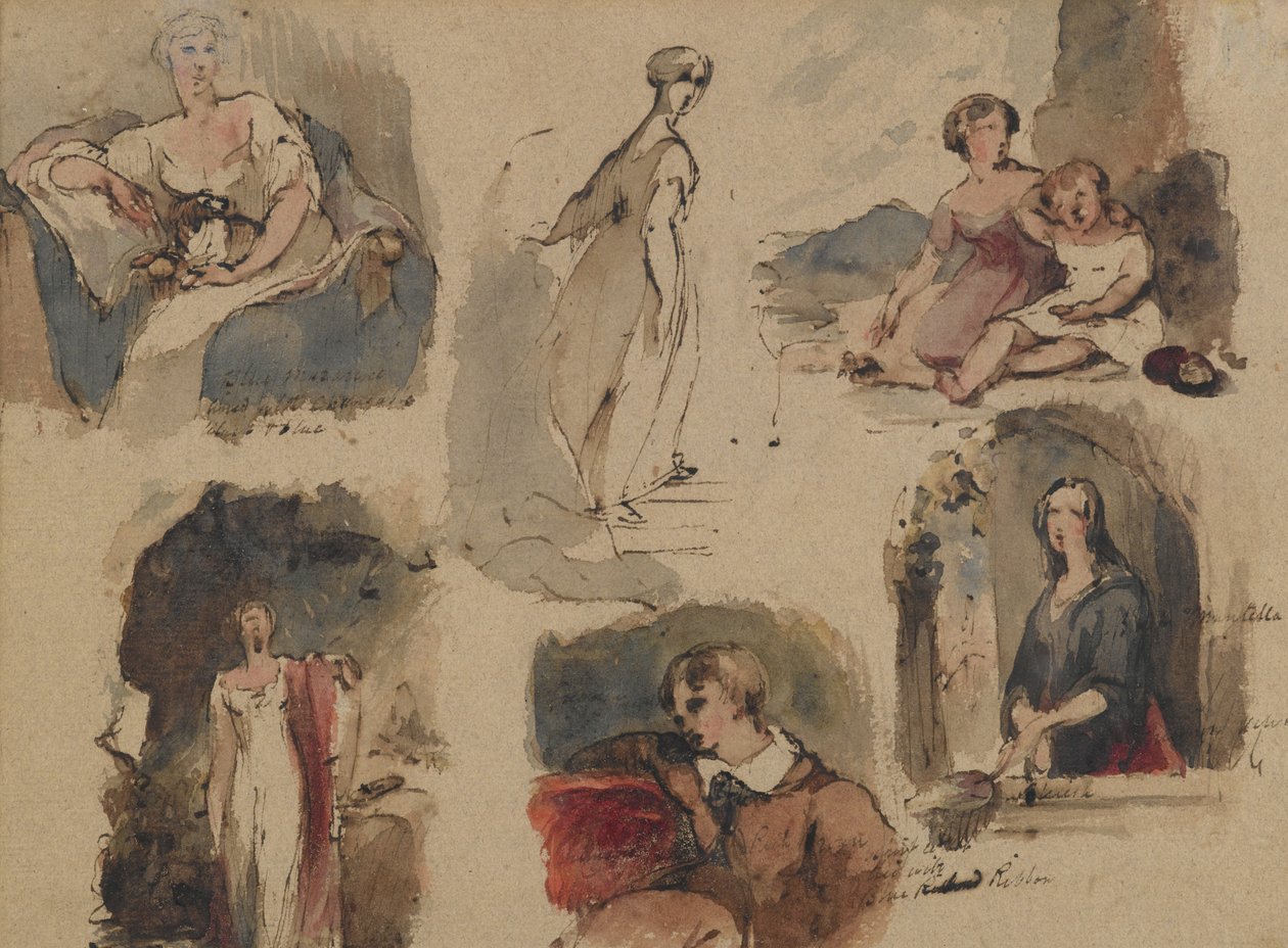 [Cím nélkül] (Six Figure Studies), 1830-as évek (vas gall tinta és wc bézs, közepes súlyú, közepesen textúrájú antik terített papíron) (recto) alkotó: Thomas Sully