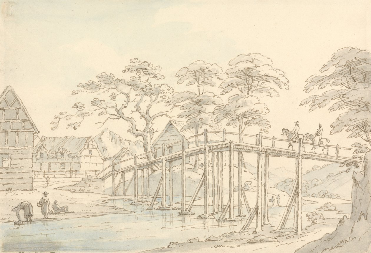 Híd a Severn felett Newtownban, felnézve a folyóra alkotó: Thomas Sunderland