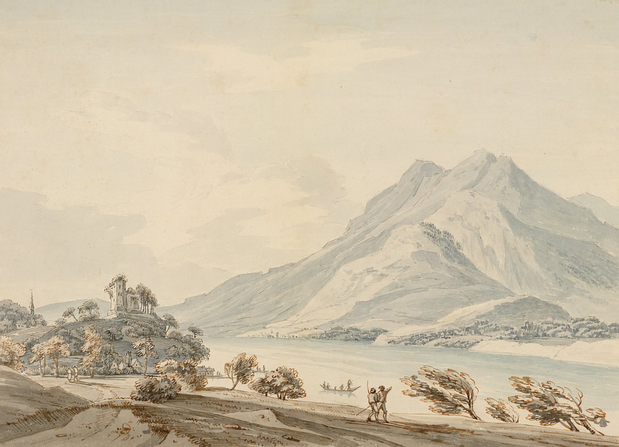 A Rigi hegy és a Habsburg ősi kastélya a Luzerni-tónál (wc grafitra, papírra) alkotó: Thomas Sunderland