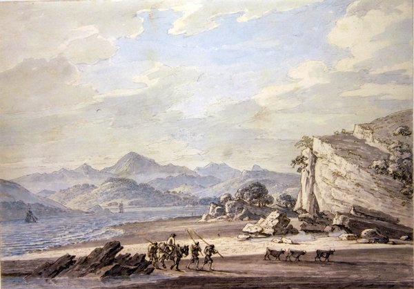 Ulverston Sands a Coniston Fells-szel a távolban (ceruza, toll, tinta és akvarell papíron) alkotó: Thomas Sunderland