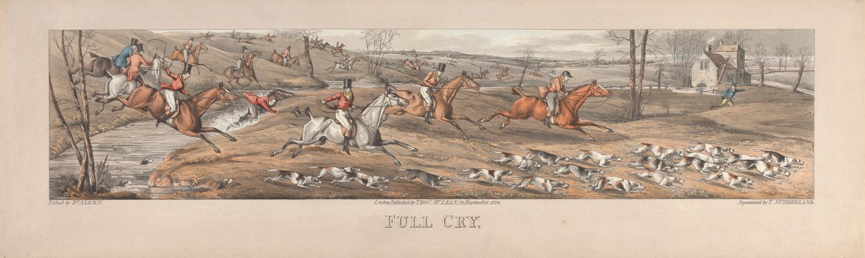 Egy négyes készlet: Full Cry. London, kocsma. írta: Thos. McLean, 1824 alkotó: Thomas Sutherland
