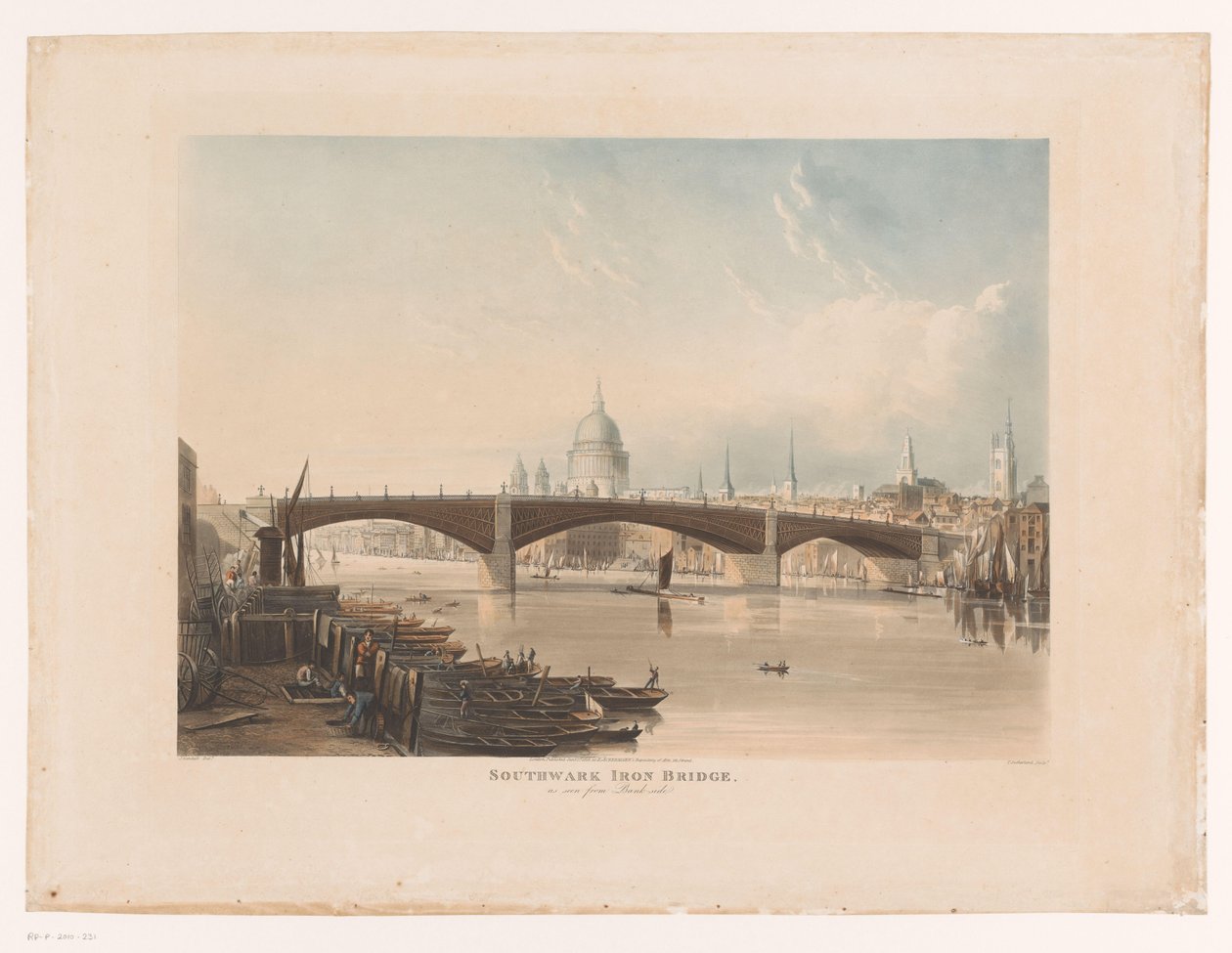 Kilátás a Southwark Iron Bridge-re, London Southwark Iron Bridge, a Bank oldaláról nézve (cím az objektumon) alkotó: Thomas Sutherland
