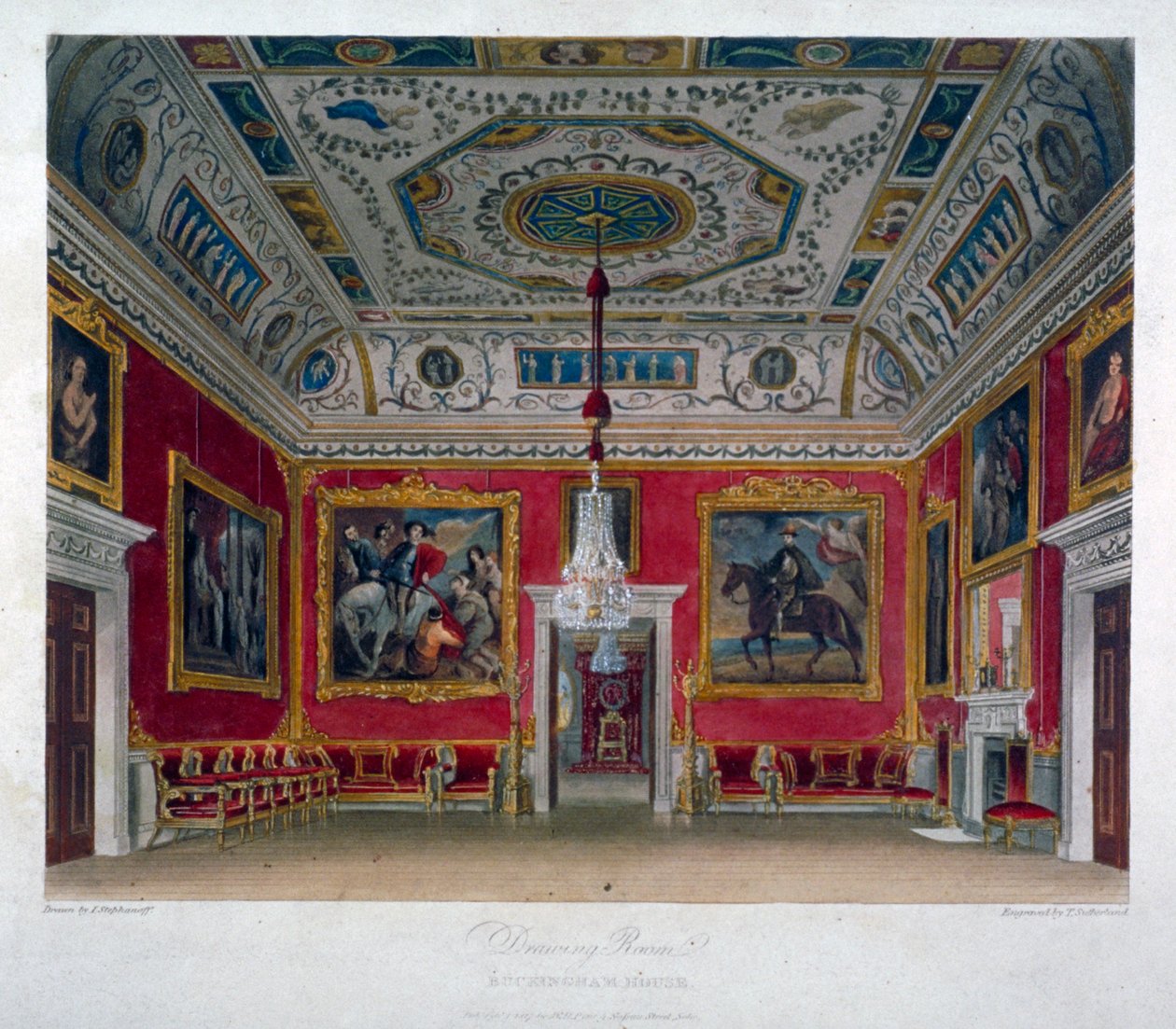 A Buckingham House szalonjának belső képe, Westminster, London, 1817 alkotó: Thomas Sutherland