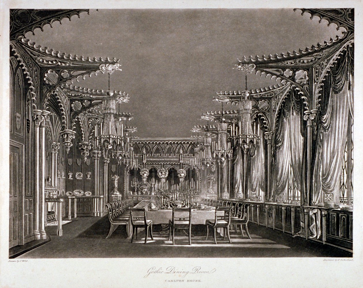 A gótikus étkező belső képe a Carlton House-ban, Westminster, London, 1819 alkotó: Thomas Sutherland
