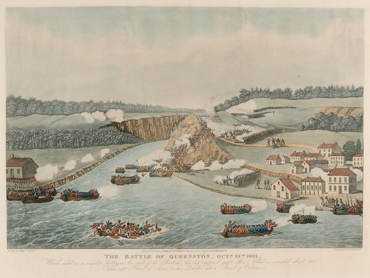 „A queenstoni csata, 1813. október 13.” (akvatinta, színes) alkotó: Thomas Sutherland