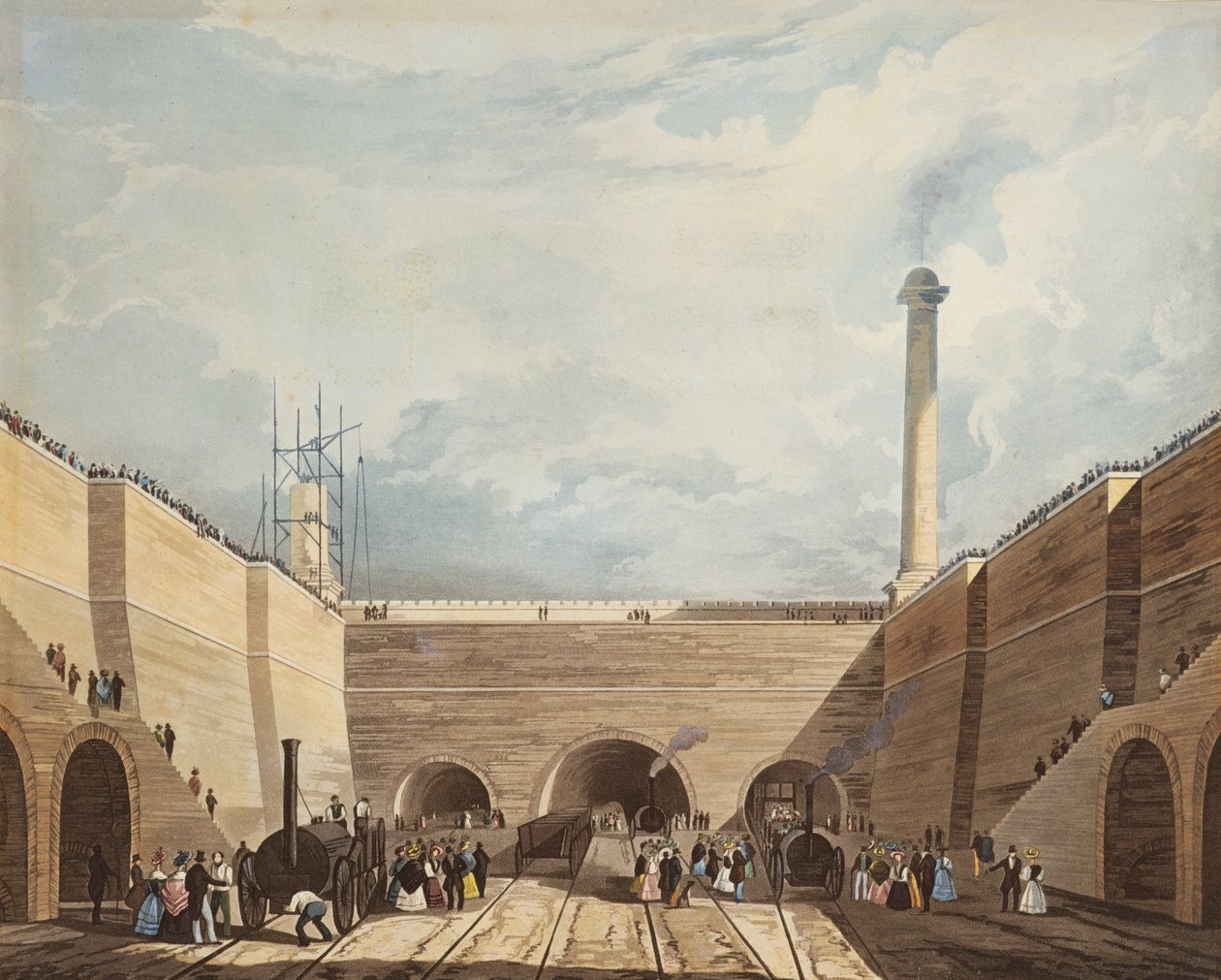 A vasút bejárata a liverpooli Edge Hillnél, H. Pyall metszet, 1831 (kézzel színezett rézkarc és akvatinta) alkotó: Thomas Talbot Bury
