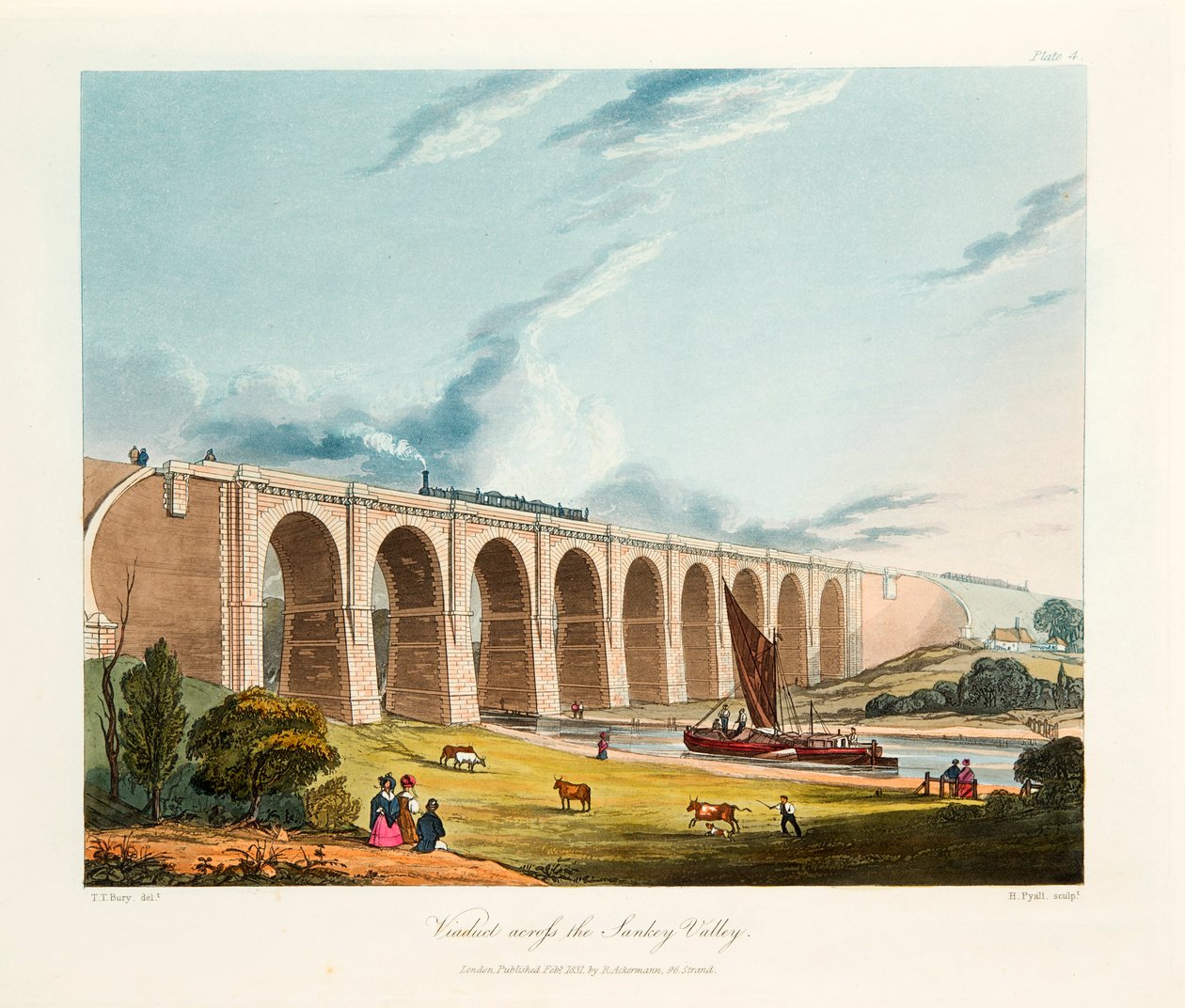 Viadukt a Sankey Valley-n keresztül, Warrington, Cheshire, 1831. február. alkotó: Thomas Talbot Bury