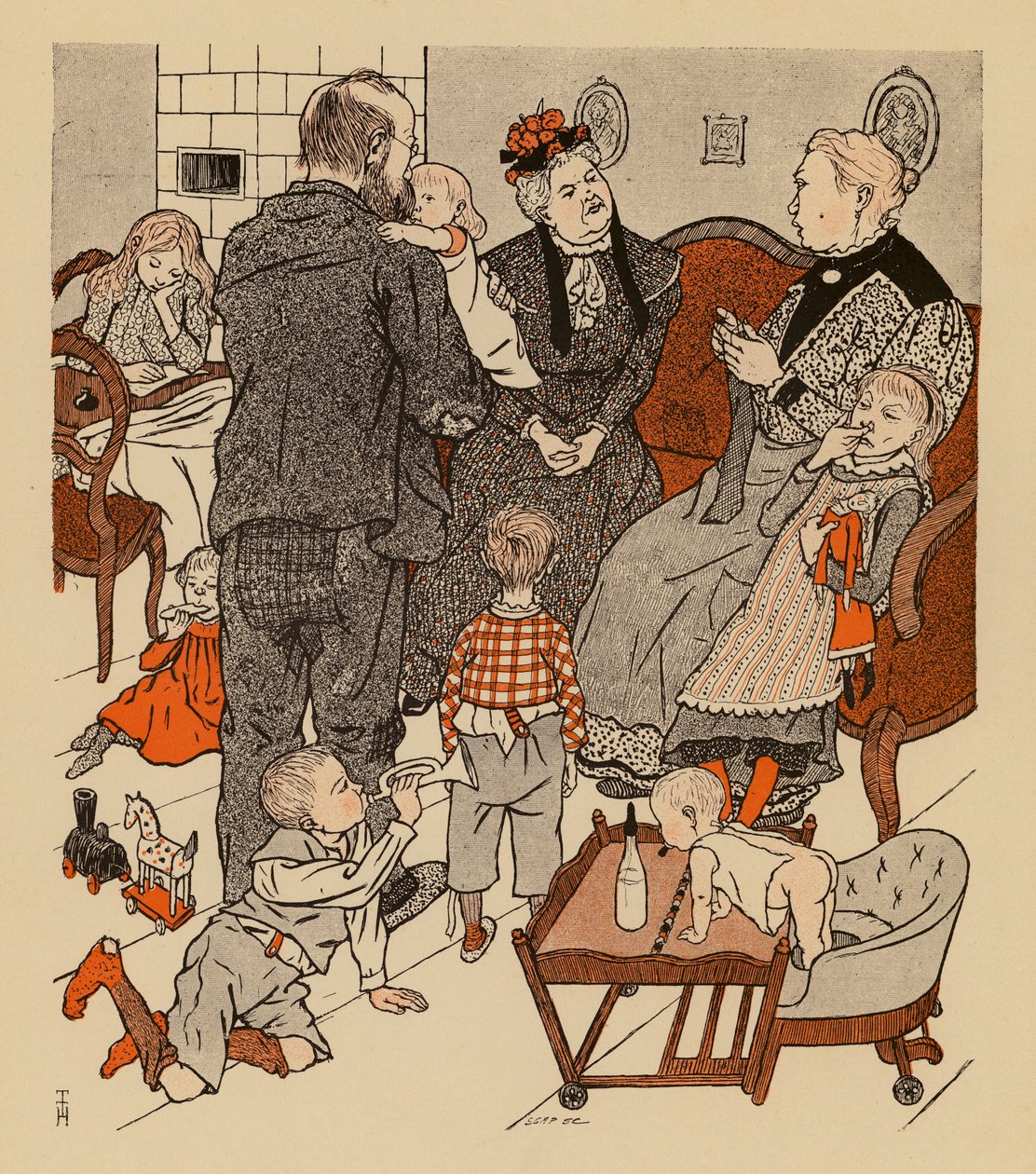 Egy nagy család (színes litográfia) alkotó: Thomas Theodor Heine
