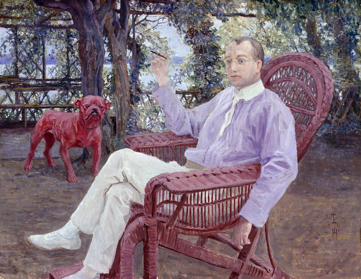 A müncheni kiadó Albert Langen a kertben alkotó: Thomas Theodor Heine