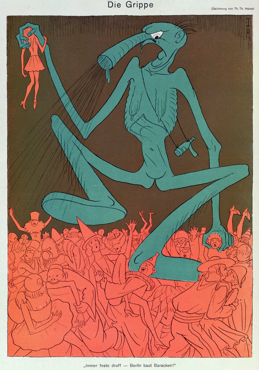 Influenza, a "Simplicissimus"-ból, 1929. február (színes litho) alkotó: Thomas Theodor Heine