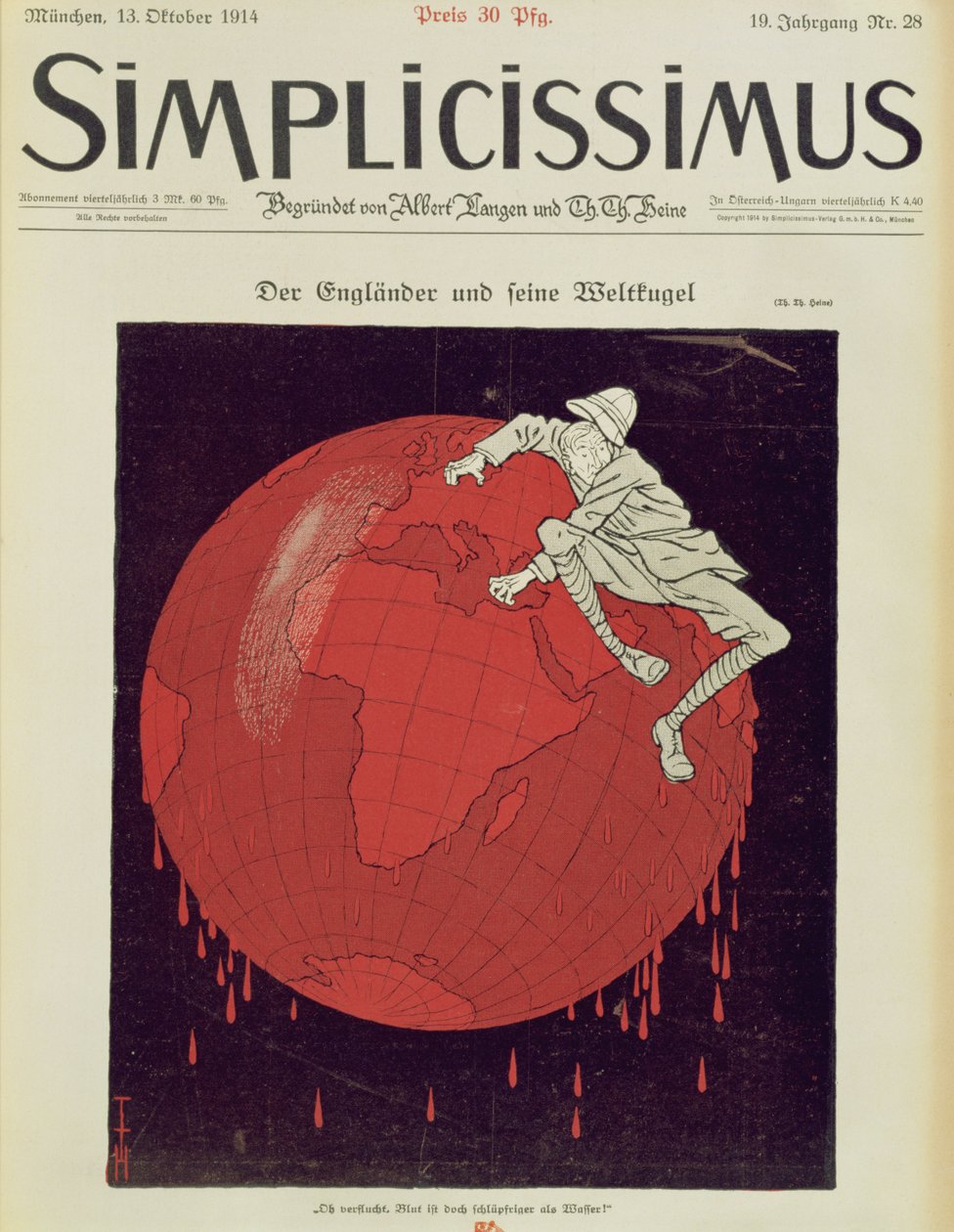 Az angol és a világbálja, a Simplicissimus című német magazin címlapja alkotó: Thomas Theodor Heine