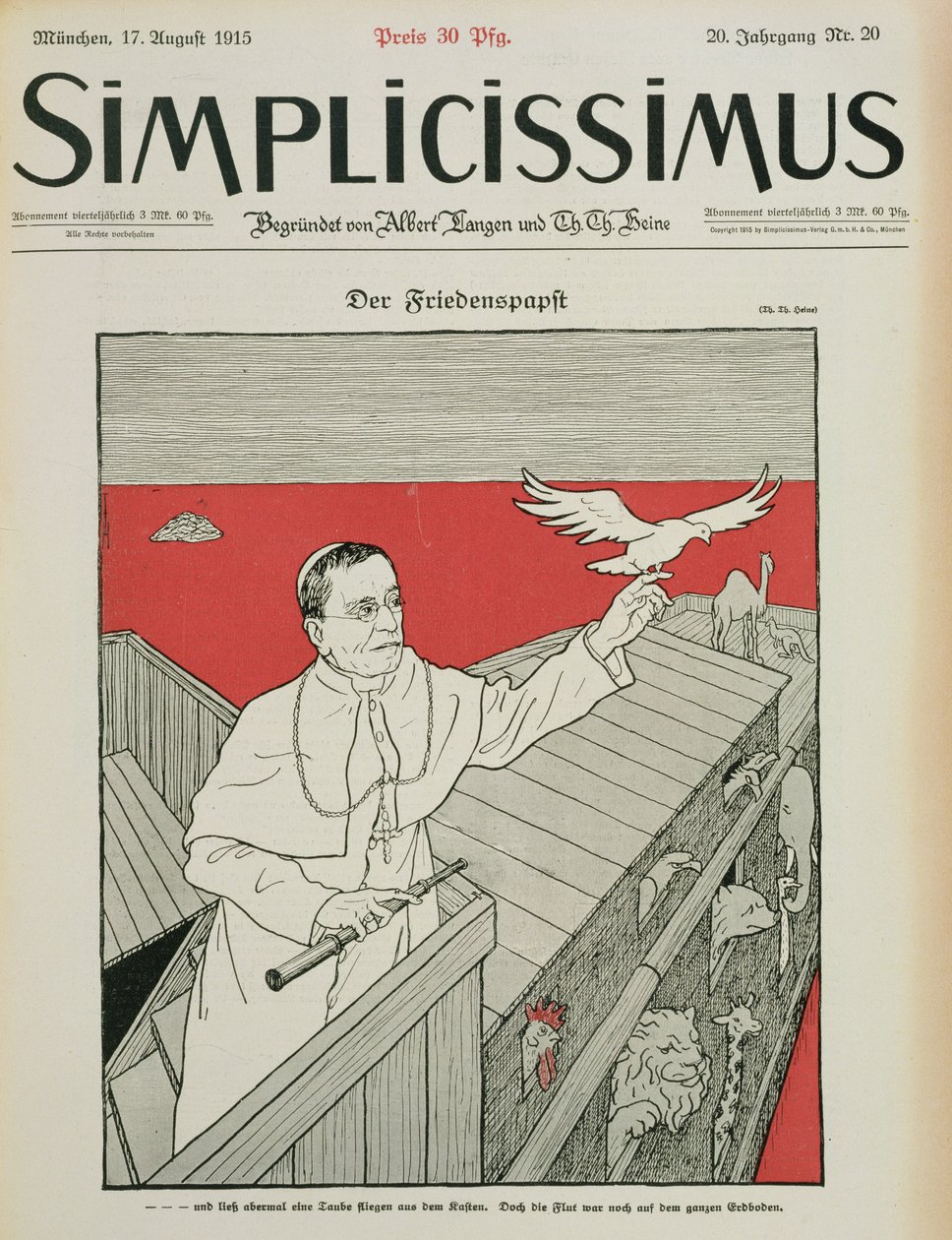 A békés pápa, egy német magazin címlapja, a „Simplicissimus”, kocsma. 1915 (litó) alkotó: Thomas Theodor Heine