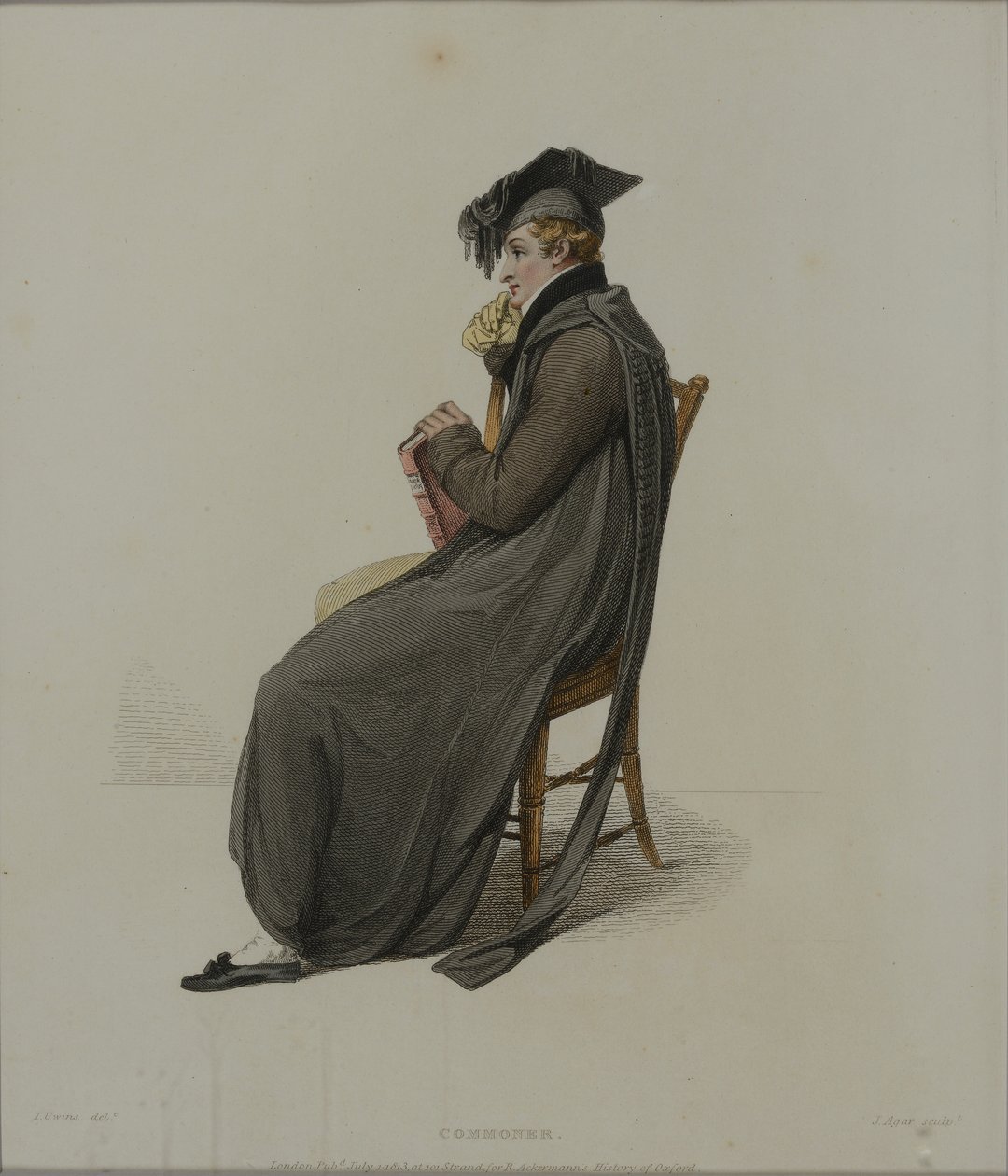 Commoner, metszett J. Agar, megjelent R. Ackermann „History of Oxford” című művében, 1813 (kézzel színezett metszet) alkotó: Thomas Uwins