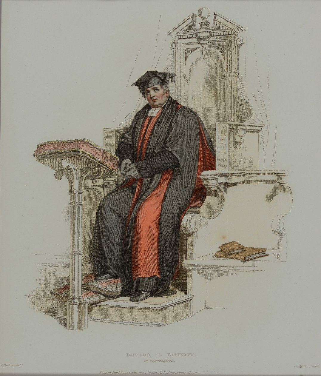 Doctor in Divinity, J. Agar metszete, megjelent R. Ackermann "History of Oxford" című művében, 1814 (kézzel színezett metszet). alkotó: Thomas Uwins