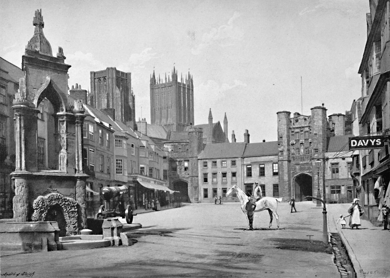 „Market Place and Cathedral Towers, Wells”, 1896 alkotó: Thomas W Phillips