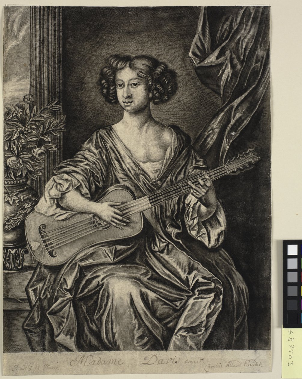Lady gitározik, "Madame Davis"; Sir Peter Lely festett portréja után c. 1674 Mary Davies az Earl of Bradford gyűjteményben alkotó: Thomas Watson