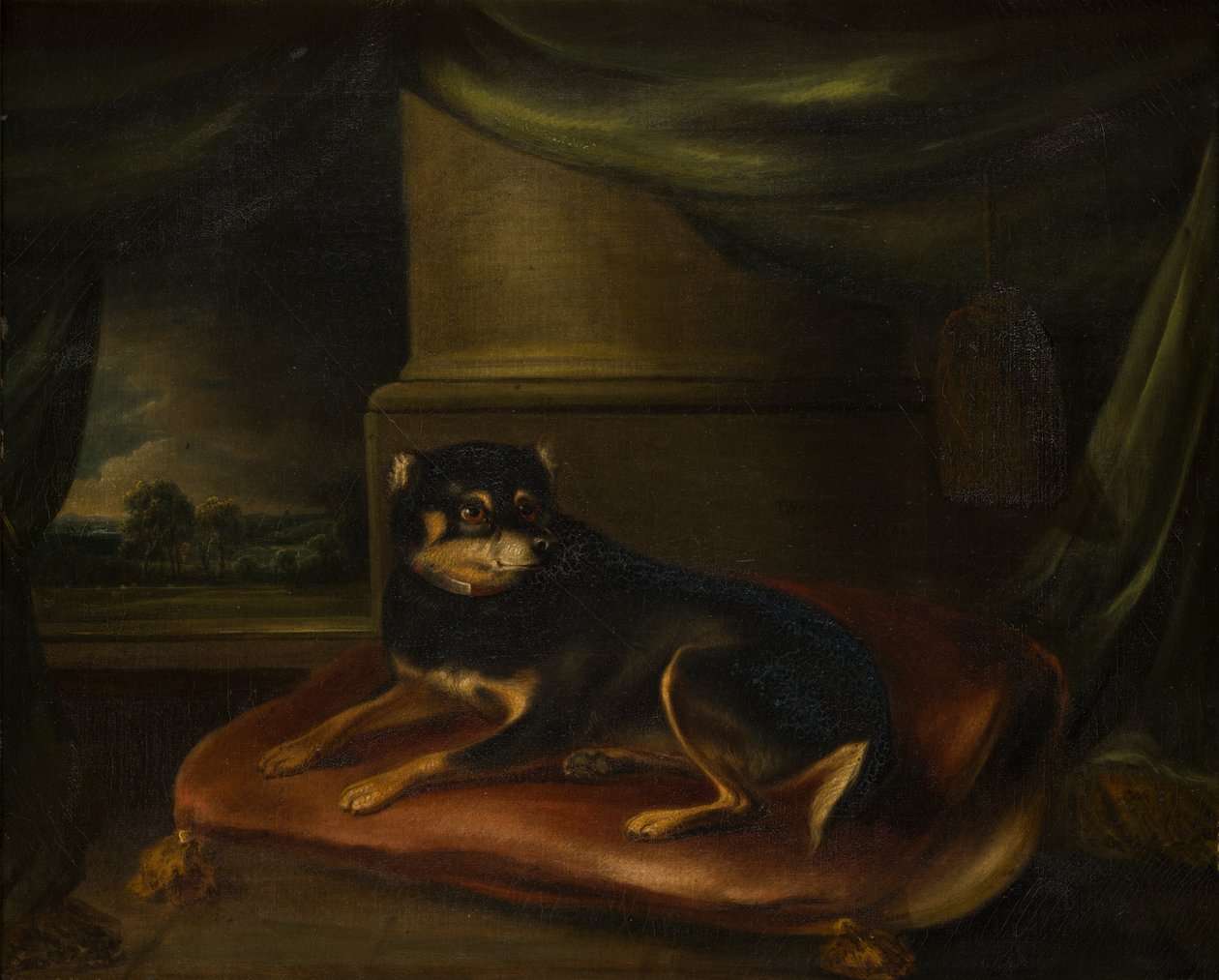 Kedvenc terrier piros párnán, 1794-1843 körül (olaj, vászon) alkotó: Thomas Weaver