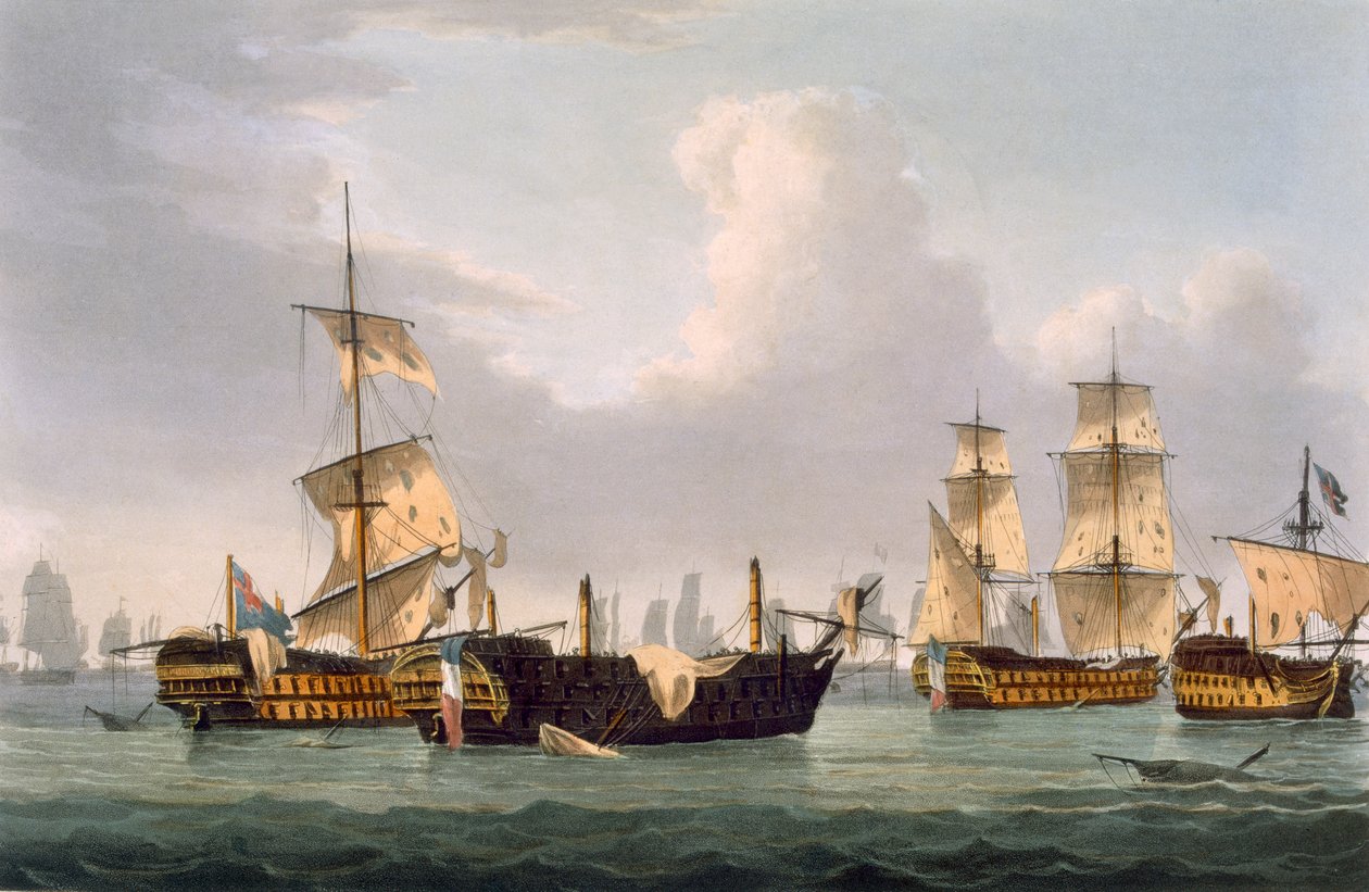 Lord Hotham akciója, 1795. március 14., Thomas Sutherland metszete J. Jenkins "Naval Achievements" című művéhez, 1816 (színes metszet). alkotó: Thomas Whitcombe