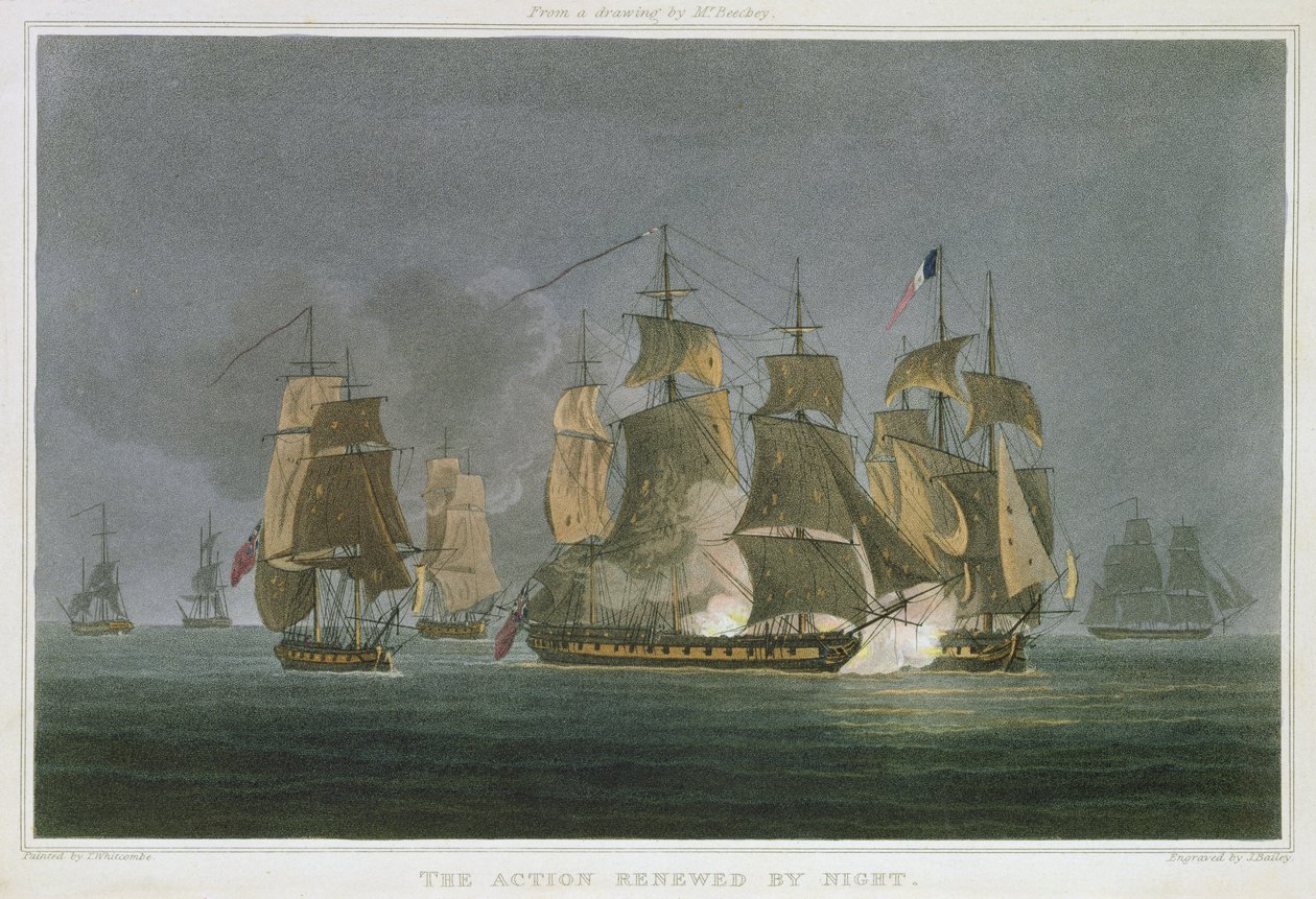 The Action Renewed by Night, Madagaszkár mellett, 1811. május 20., J. Bailey vésette J. Ralfe „The Naval Chronology of Great Britain” című művéhez, 1820-ban. alkotó: Thomas Whitcombe
