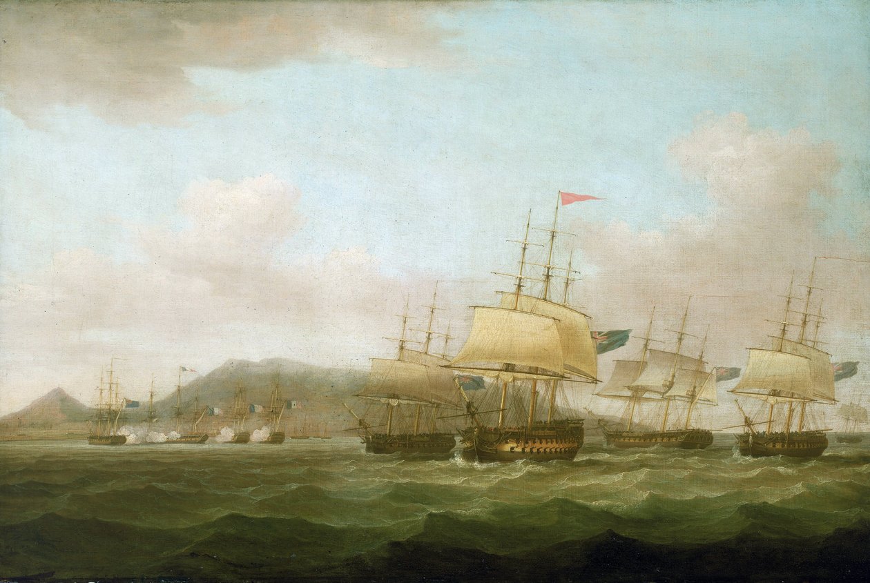 Saint Paul elfoglalása a Bourbon-sziget (ma Réunion-sziget) közelében a brit flotta által, szeptember 21. alkotó: Thomas Whitcombe
