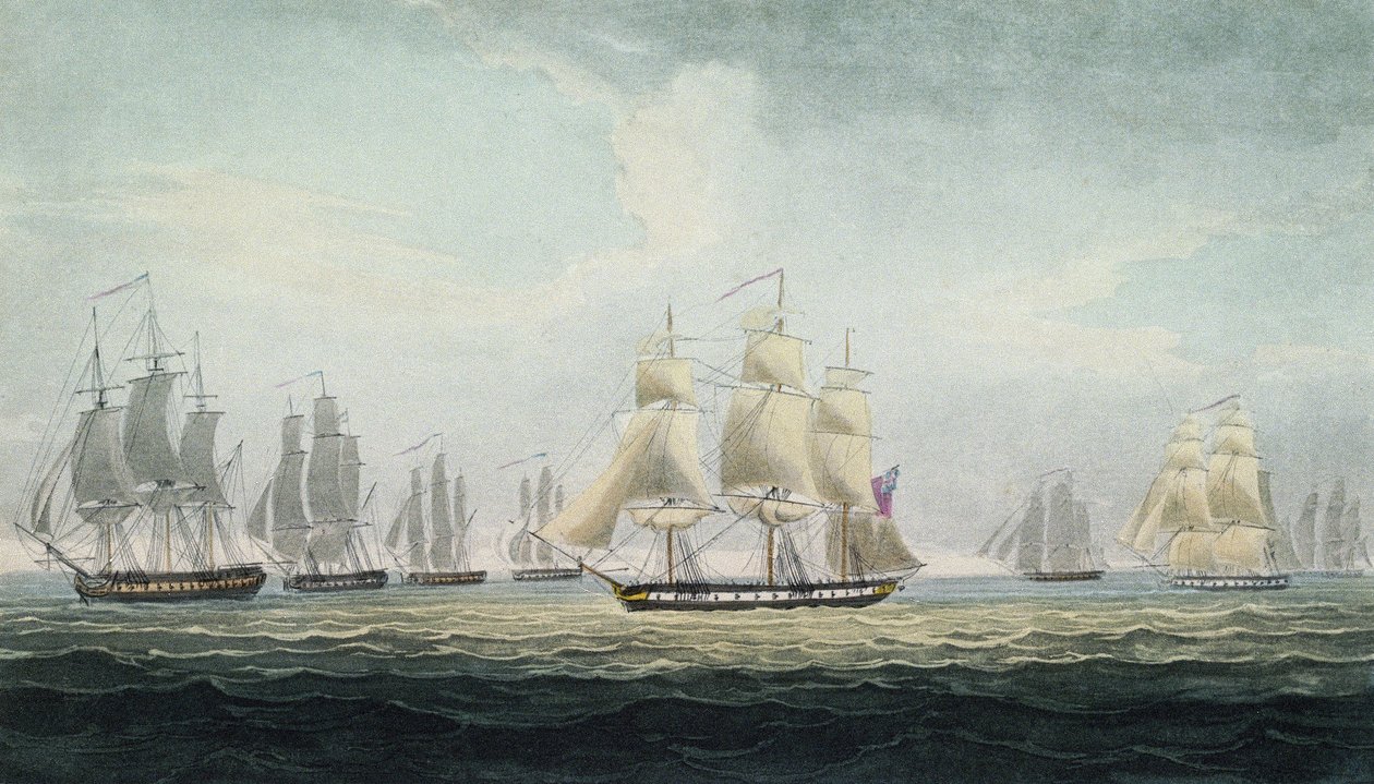 Sir Graham Moore (1764-1843), a brit királyi haditengerészet négy fregattból álló hajórajának parancsnoka, aki október 5-én a spanyolországi Cádiz előtt elfoglalt egy spanyol kincses flottát. alkotó: Thomas Whitcombe