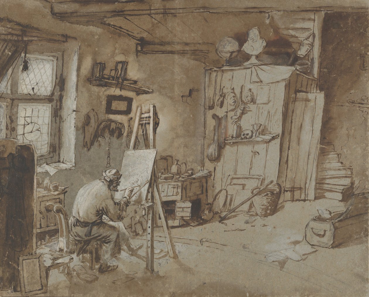 Egy festő műtermében dolgozik, 1663-77. alkotó: Thomas Wijck