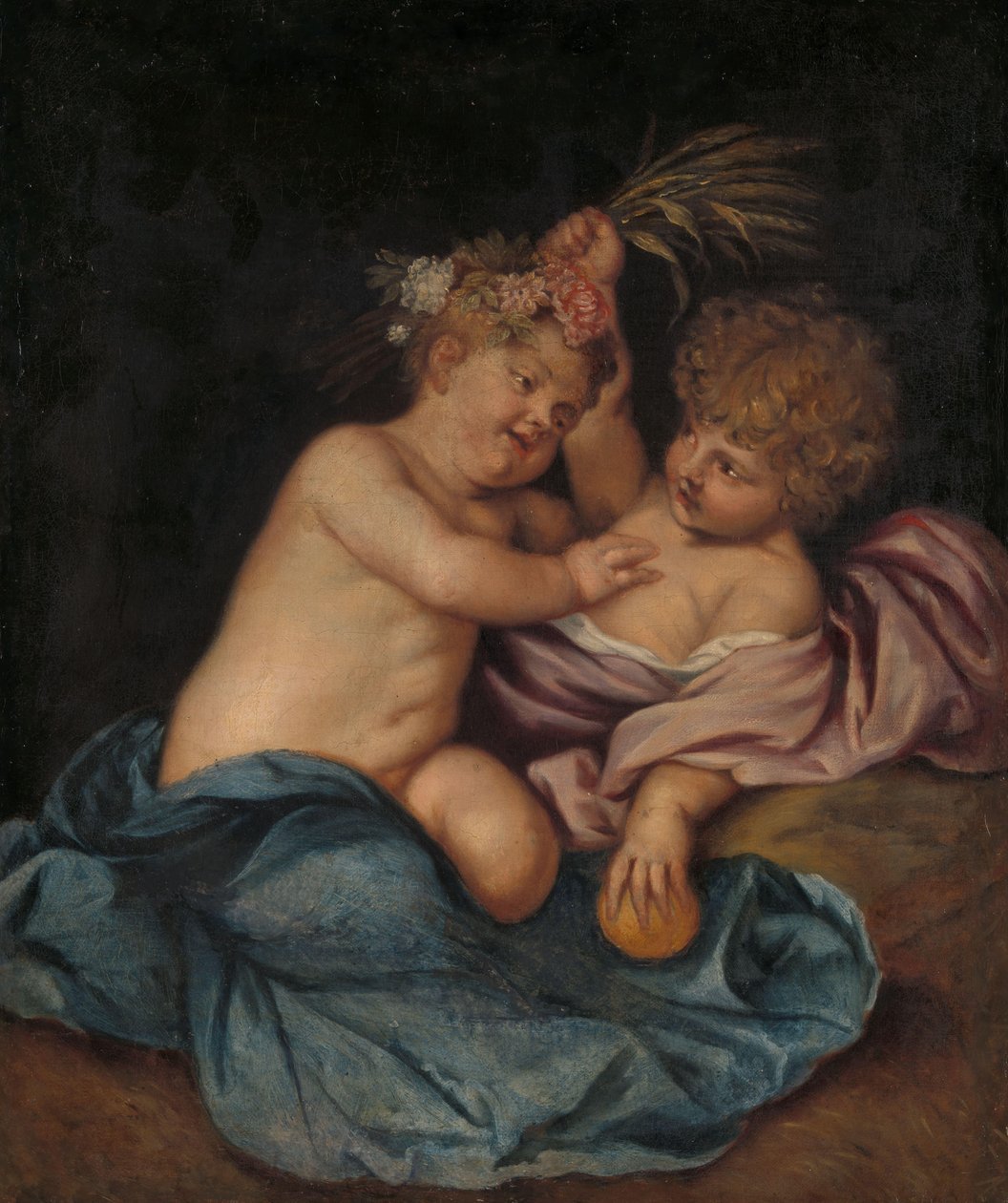 Két csecsemő, a tavasz és az ősz megszemélyesítői alkotó: Thomas Willeboirts Bosschaert (follower of)