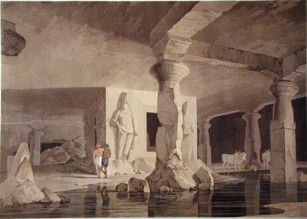 Az elefánt templomának része, VIII. tábla a „Keleti táj”-ból, 1800-ban (színes akvatinta) alkotó: Thomas und William Daniell