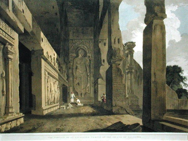 Egy feltárt templom portékája Salsette szigetén, 55. tábla a „Keleti tájkép: Huszonnégy nézet Hindoostanban” című könyvből, 1799-ben (színes litho) (lásd: 195050) alkotó: Thomas und William Daniell