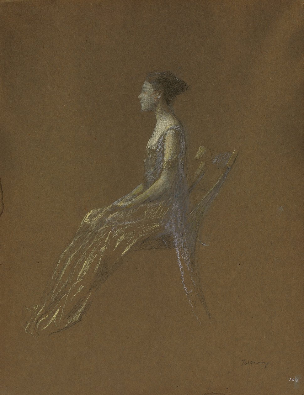 Ülő hölgy sárga ruhában (pasztell, papíron) alkotó: Thomas Wilmer Dewing