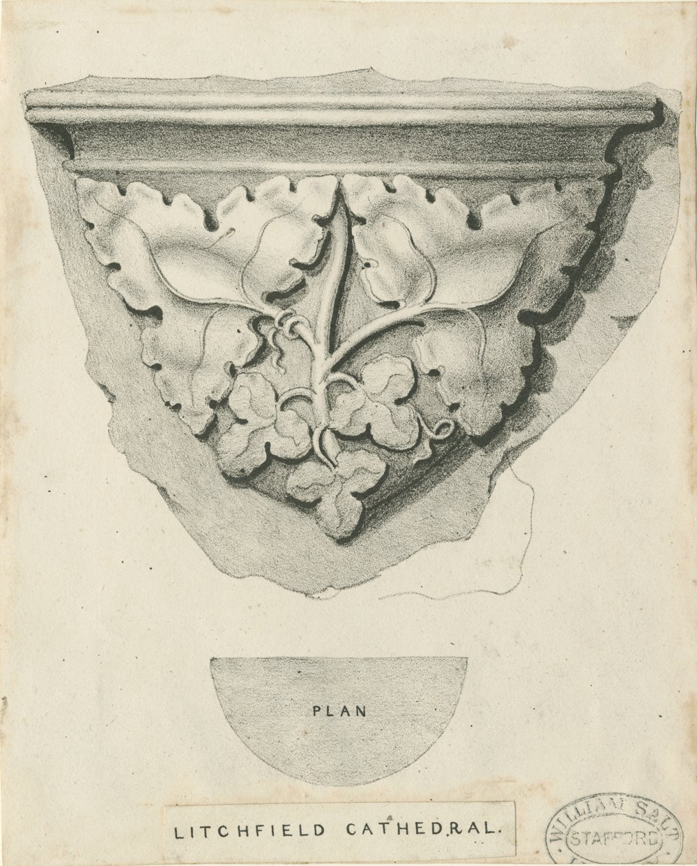 Lichfield katedrális belseje – faragott lombozat: litográfia, és [?XIX. század] (nyomtatott) alkotó: Thomas Witlam Atkinson