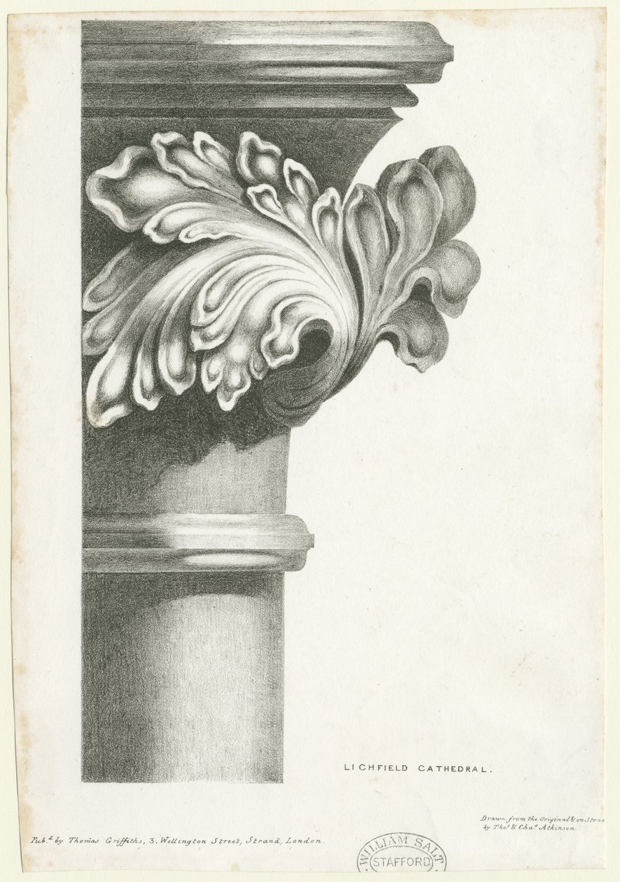 Lichfield katedrális belseje – faragott lombozat: litográfia, és [?19. század] (nyomtatás) alkotó: Thomas Witlam Atkinson
